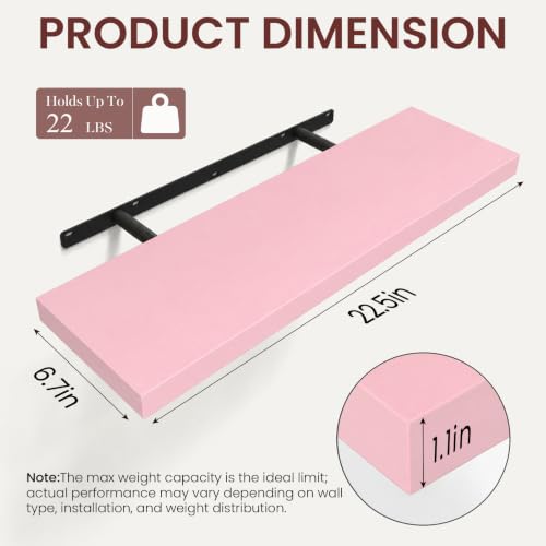 Image of BAYKA Pink Floating Shelves 22.5in, Set of 3, Wall Mounted for Wall Decor