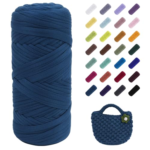 Image of JeogYong T-Shirt Yarn, 200g /196ft Elastic Fabric Cloth Knitting T Shirt Yarn, Haze Blue Thick Crochet Fabric Ribbon for Crocheting Bags /Baskets /Rugs, Home Decor, DIY Crafts