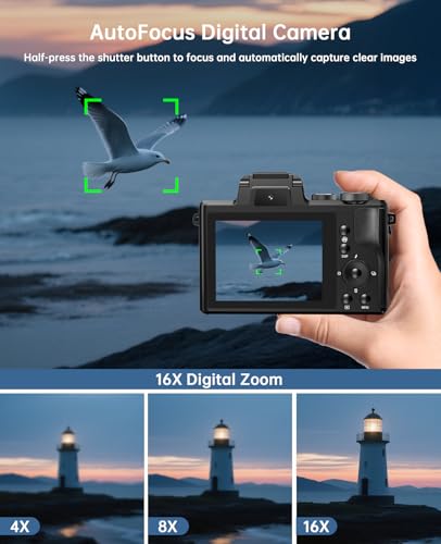 8K Digital Cameras for Photography - Autofocus 88MP WiFi Profession Camera with Dual-Lens - 16X Digital Zoom Photography Camera for YouTube with Lens Hood, Touch Screen, 2 Batteries & Charging Stand