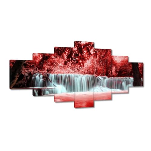 Décoration murale cascade rouge pour salon | Grand tableau peinture imprimée sur toile