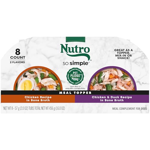 Image of Nutro So Simple Wet Dog Food Meal Complement, Dog Food Toppers Chicken and Chicken & Duck Recipes in Bone Broth, Variety Pack, 2 oz. Trays (8 Count, Pack of 1)
