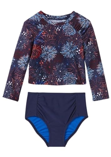 Cat & Jack Girls' 2pc Firework Print Long Sleeve Rash Guard Set Navy Blue