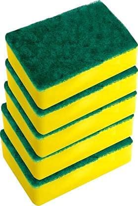Scrub Pad with Sponge Pad 2 in 1 Kitchen Scrubber Non-Scratch Suitable for Dish/Utensils/Tiles/WashBasin 3 Times Softer and Better Than Normal Scrubber Pack of 6