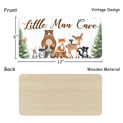 Uflashmi Wood Liitle Man Cave Sign, Woodland Animal Nursery Wall Decor for Baby Boys Room, Woodland Theme Nursey Room Decor for Toddler Boy, 12”x6” - Image 4