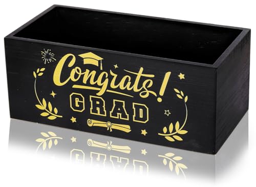 JarThenaAMCS Class of 2025 Graduation Candy Bowl Congrats Grad Wooden Candy Dish Holder Large Black Gold Serving Bowl for Table Home School Office Holiday Party Decorations