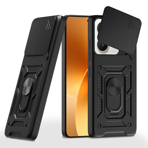 Image of Pikkme Back Cover for Realme 15 5G / Realme 15 Pro 5G | 360 Protection Case | Sliding Camera Shield Cover & Ring Holder Stand D10 Tough Armor Bumper Case (Black)