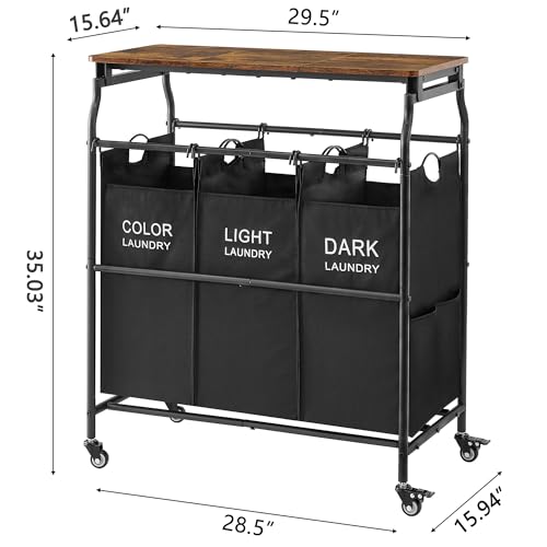 Hoctieon-3-Section-Laundry-Sorter-with-Iorning-Board-Laundry-Hamper-Black-Lockable-Wheels-Laundry-Basket-Organizer-with-Wheels-Heavy-Duty-Clothes-Organizer-Large-Clothes-Separator-Removable-Bags