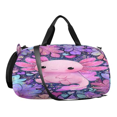 Gym Travel Duffle Bag for Boys Girls Salamander Leaves Sports Dance Bag with Shoe Compartment & Wet Pocket Football Kids Travel Bag Teens Sleepover Carry2