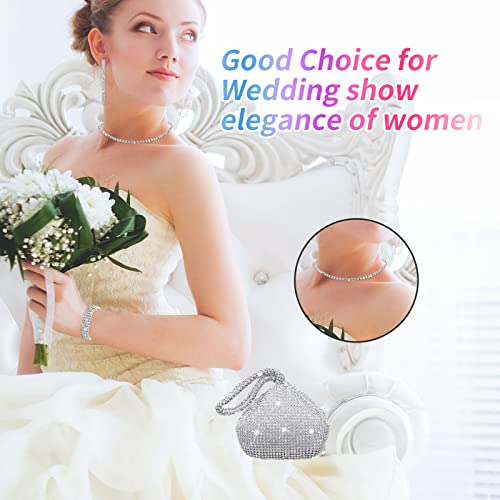 4 Pieces Rhinestone Jewelry Setclutch Purse Prom Jewelry Sets Wedding Bridal Jewelry Rhinestone Necklace Dangle Ear Clipcrystal Jewelry Set Wedding Party (Cute Style) #TOP3
