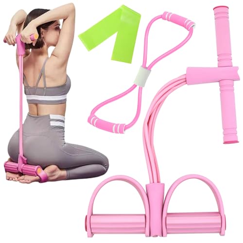 Lomdung Pedal Widerstandsband mit 8-förmiges Widerstandsband und Fitnessbänder, 6 Tubes Gummi Elastische Zugseil, Fitness Übungsbänder Sicher und Ungiftig, zum Trainieren von Taille Beinen Bauch, Rosa