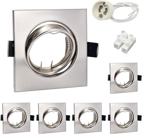 Wondlumi Spot Encastrable GU10 Set,Cadres de Montage en Inox Carré pour Spot Encastrable 68mm Avec Douille GU10,Orientable 30°,AC 220-240V,Rond,Pour Lampes A...