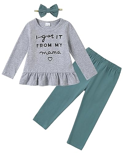 Image of CARETOO Girls Clothes Outfits Cute Baby Girl Floral Long Sleeve Pant Set Flower Ruffle Top