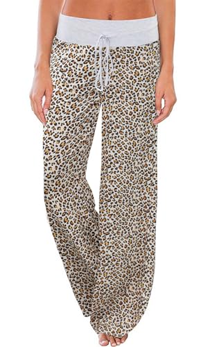 Image of AMiERY Women's Comfy Casual Pajama Pants Floral Print Drawstring Palazzo Lounge Pants Wide Leg