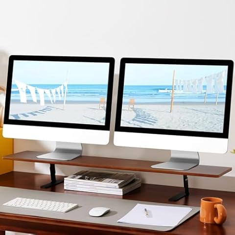 MYLOLF Desk Wood Dual Monitor Stand: Desktop Monitor Riser for 2 Monitors - Large Monitor Stand Riser for Computer Screen Laptop TV PC - 40 Inches Cover