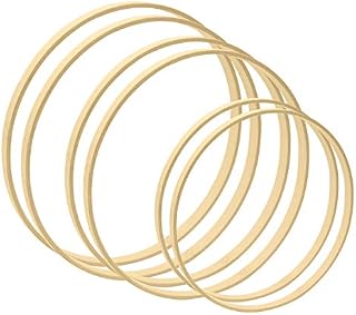 Worown 6pcs 3 Sizes (20, 25 & 30cm) Wooden Bamboo Hoops Macrame Ring for Making Wedding Wreath Decor and Wall Hanging Craft