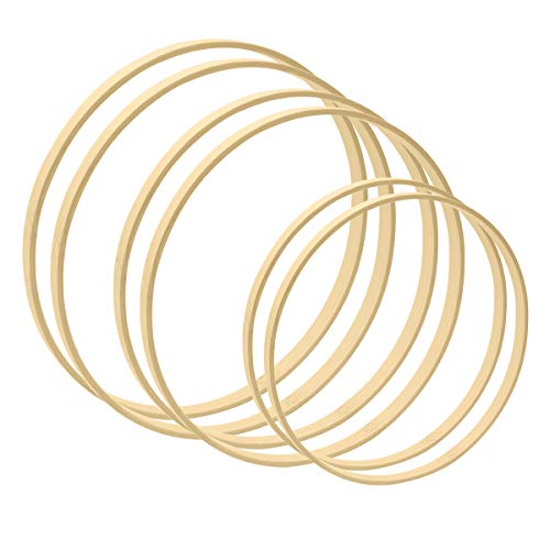 Worown 6 Piezas Aros de Bambú 20/25/30cm, Anillos de Madera para Atrapasueños, Guirnaldas, Bodas