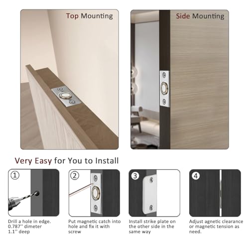 Image of JQK Closet Magnetic Door Ball Catch Hardware, 430 Stainless Steel Catch Adjustable with Strike Plate, Polished Steel Finish 2 Pack, HBC120-BN-P2