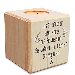 Gravurzeile Trauerlicht Teelichthalter Holzwürfel Gedenklicht