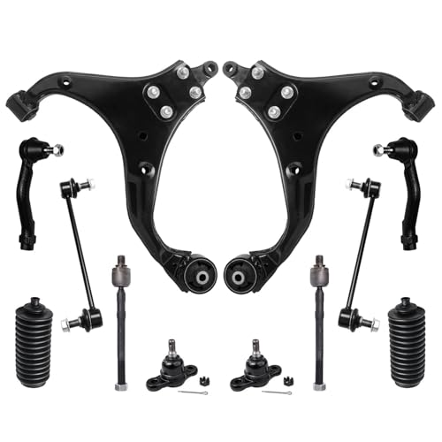 Detroit Axle - 12pc Front End Kit for 2005-2009 Hyundai Tucson 2005-2010 Kia Sportage 2 Lower Control Arms 2 Lower Ball Joints 4 Inner & Outer Tie Rods 2 Sway Bars 2 Boots 2006 2007 2008 Replacement