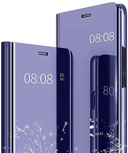 neinei Funda para OPPO A73 5G,Funda Moda Flip Espejo Inteligente Caso,Vista Clara Cuero Carcasa con Soporte Protección Case Cover para OPPO A73 5G,Morado