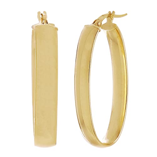Italian 14kt Yellow Gold Hollow Oval Hoop Drop Earrings 1.4" 5.9m...