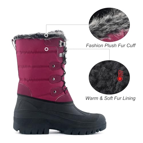 Knixmax Damen Schneestiefel Winterstiefel Warme Gefüttert Hoch Winterschuhe Rutschfest Wasserdicht Gummilaufsohle Weinrot Gr.38 EU