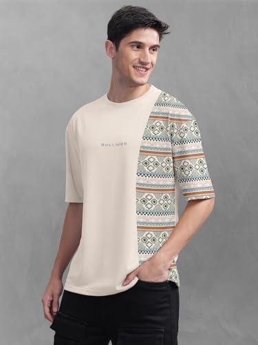 Image of BULLMER Trendy Front and Back Printed Oversized Round Neck T-Shirt for Men - Pack of 2