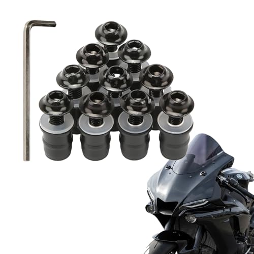 Tornillos de Parabrisas Motocicleta M5, Kit de 10 Piezas con Llave Hexagonal, Pernos de Goma para Carenado y Cúpula, Accesorios Universales de Repuesto para la Mayoría de Motos, Negro