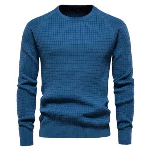 Men All-Cotton Sweater Solid Color Plaid Pullover Sweater