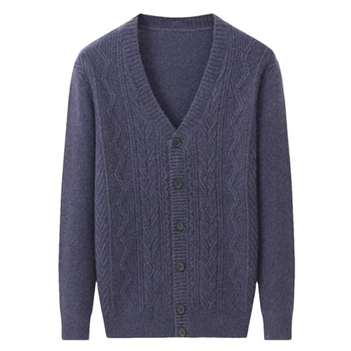 Vsadsau Men Large Wool V-Neck Sweater Solid Buttons Cardigan Sweater Casual Long Sleeve Knit Jumper