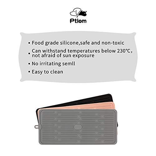 Ptlom Pet Placemat for Dog and Cat, Mat for Prevent Food and Water Overflow, Suitable for Medium and Small Pet, Grey, Silicone