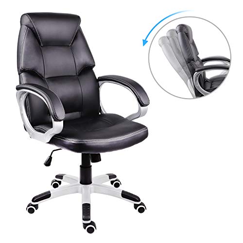 Office Chair with Arms,Executive Extra Padded Computer Chair with 90°-110° Rocking Function High Back Ergonomic Leather Gaming Chair Adjustable Height Swivel Desk Chair (Black)