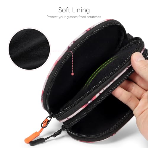Image of Double Eyeglasses Case Soft Portable Zipper Sunglasses Pouch with Keychain Clip for Men Women