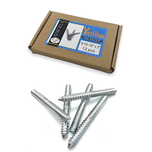 Image of 12 Pack 5 /16-18 x 3 Inch Silver Hanger Bolts 5 /16-18 inch Double Headed Bolts 5 /16 Wood Dowel Screw Self-Tapping Screw Hanger Bolts for Furniture Screws Double Screw Threaded Rods Bolt 75mm Length