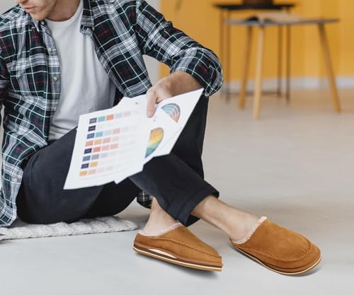 KuaiLu Mens Clog Slippers with Arch Support Suede Faux Fur Memory Foam Warm House Shoes Comfortable Slip-on Mans Bedroom Indoor Outdoor Slippers Rubber Sole2