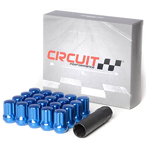 Image of Circuit Performance Spline Drive Tuner Acorn Lug Nuts Blue 14x1.5 Forged Steel (20pc + Tool) Compatible with Dodge Challenger Charger