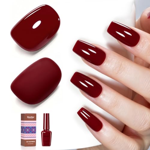 Image of Beetles Red Gel Polish - Fall Nails Art, Ruby Cherry Gel Nail Polish, Same Color Bottle, Soak Off UV Lamp, Long-Lasting Manicure Salon DIY for Holiday