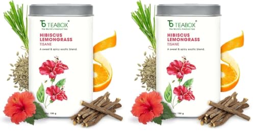 Image of Teabox Hibiscus Lemongrass Tisane 100g | Caffeine-Free Herbal Tea | Refreshing Hibiscus & Citrus Blend | Delicious Hot or Iced (Pack of 2)
