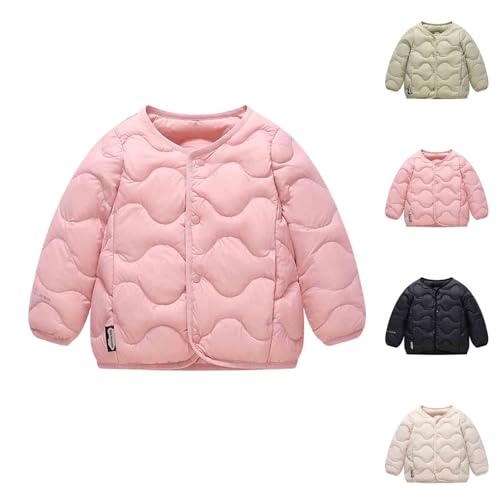 Chaqueta acolchada de invierno para niños y niñas, abrigo de plumón cálido para la escuela, ligera, bonita, acolchada, lisa, resistente al viento, cuello en V, con botones, cortavientos, beige, 6-7