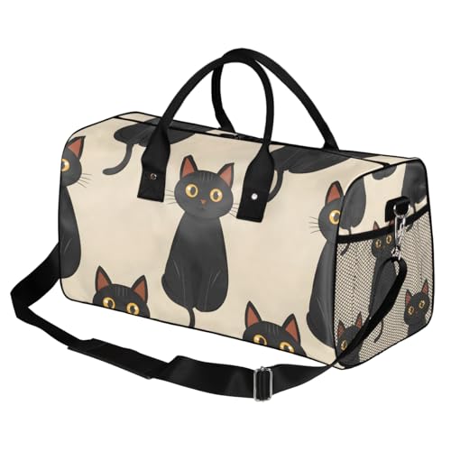 Cat Travel Duffle Bag for Women Men Foldable Waterproof Weekender Bag Carry on Tote for Overnight Sports Gym Black Cat2