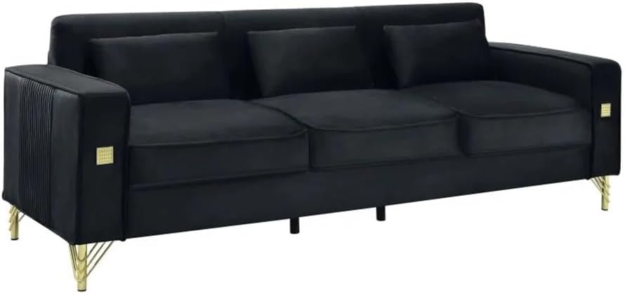Velvet Sofa with Pillows and Gold Finish Metal Leg for Living Room On-Site