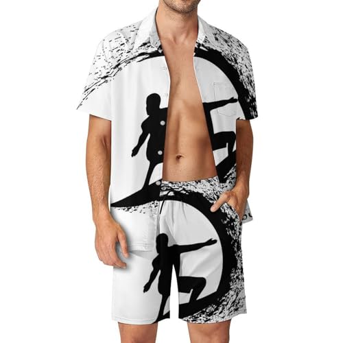Surf Ensemble 2 Pièces Homme avec Chemise Hawaïenne Short et Pantalon de Plage Été S