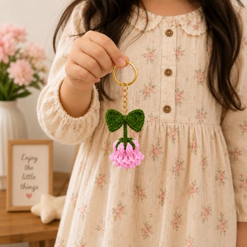 Image of Handmade Crochet Keychain for Women & Girls, Cute Yarn Key Ring, Bag Charm, Car Key Holder & Gift, Aesthetic Handmade Floral Accessory