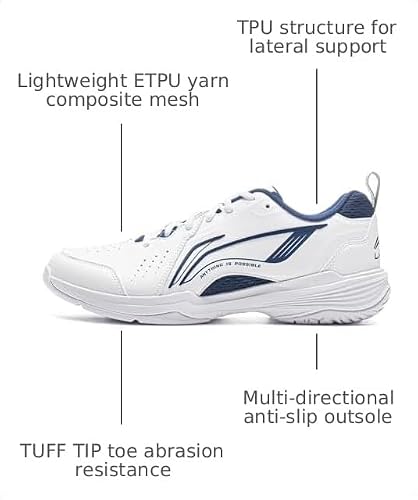 LI-NING Almighty V 2.0 Unisex Badminton Shoes Anti-Slip Featherlight Rebound Professional Training Sports Sneakers Standard White/Estate Blue US 11 angle 3