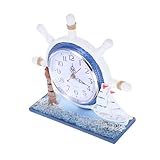 VINTORKY Vintage Wecker mit Holz Steuerrad für Tisch Nautische Dekoration Maritimer Stil...