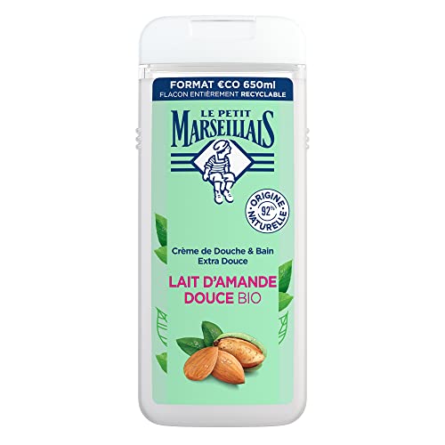 Le Petit Marseillais - Crème de Douche Extra Douce Lait d'Amande Douce Bio (flacon de 650 ml) – Gel douche avec 92 % d'ingrédients d'origine naturelle – pH neutre pour la peau et sans colorant