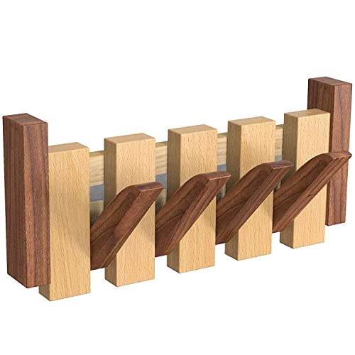 Coat Rack Wall Mount Wood, OLETNY Coat Hooks Wall Mounted Wooden with 4 Flip-Down Hooks for Entryway, Bathroom, Bedroom, Kitchen and More