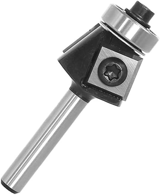 15 Degree Oblique Angle Router Bit with Bearing, 1/4 Inch Shank Carbide Tipped Milling Cutter Wood Slab Flattening, Trimming and Planing CNC or Handheld Routers, Silver