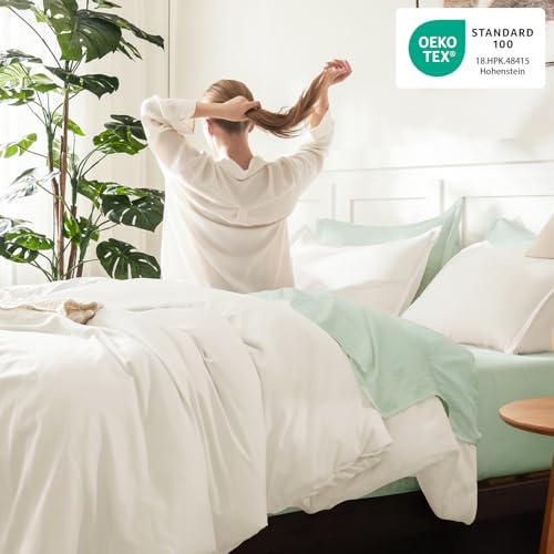 Image of Litanika Ivory Comforter Set Queen Size, 3 Pieces Lightweight Solid Bedding Comforter Set, All Season Fluffy Bed Set (90x90In Comforter & 2 Pillowcases)