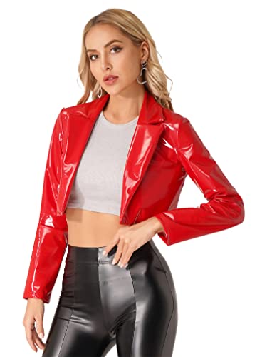 Women's Crop Faux Leather Jacket Cropped Motorcycle Jacket Coat Long Sleeve Bolero Outwear2